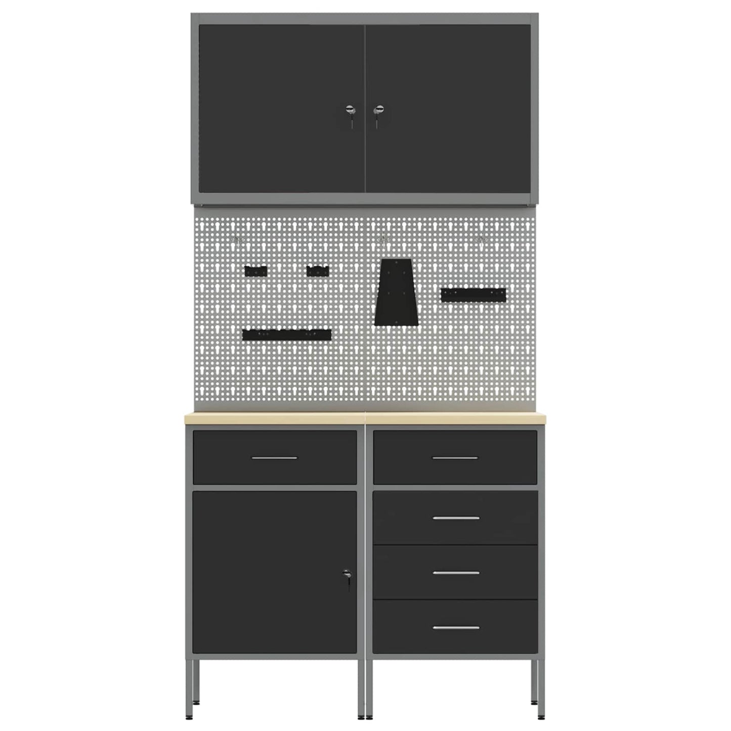 Werkbank mit Speicher 5 stk. Schwarz Ingenieure Holz und Stahl