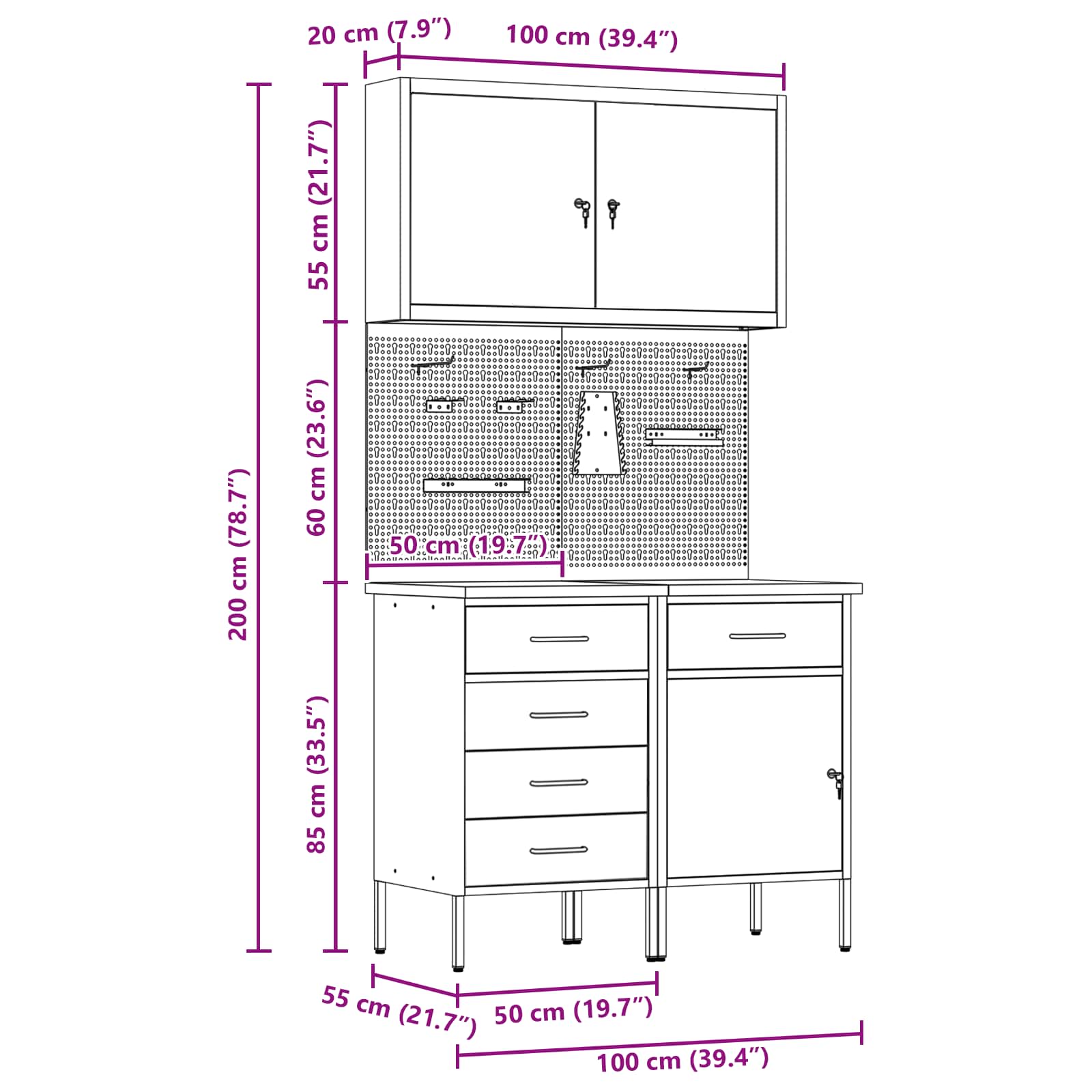 Werkbank mit Speicher 5 stk. Schwarz Ingenieure Holz und Stahl