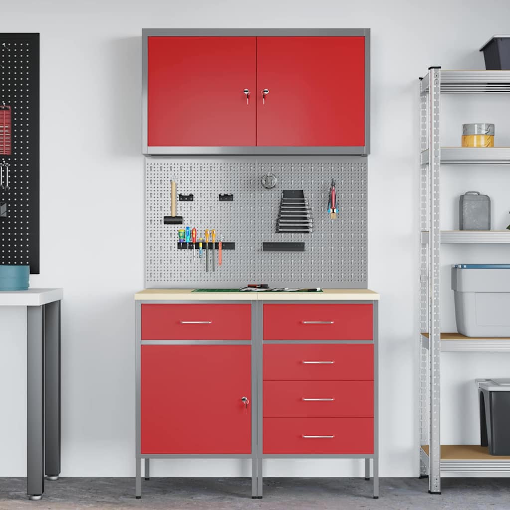 Werkbank 5 Stk. Rot und Grau Ingenieure Holz und Stahl