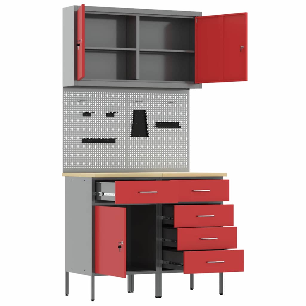 Werkbank 5 Stk. Rot und Grau Ingenieure Holz und Stahl