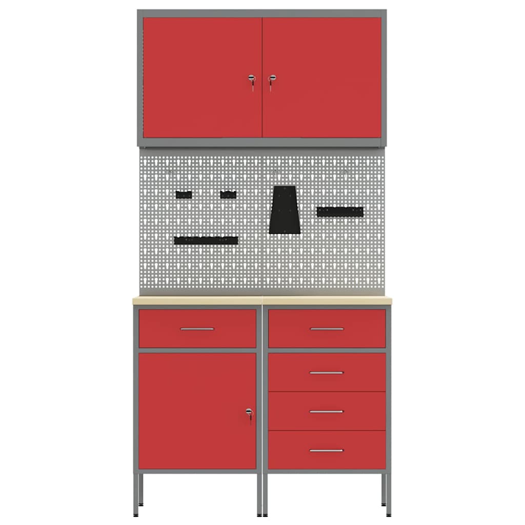 Werkbank 5 Stk. Rot und Grau Ingenieure Holz und Stahl