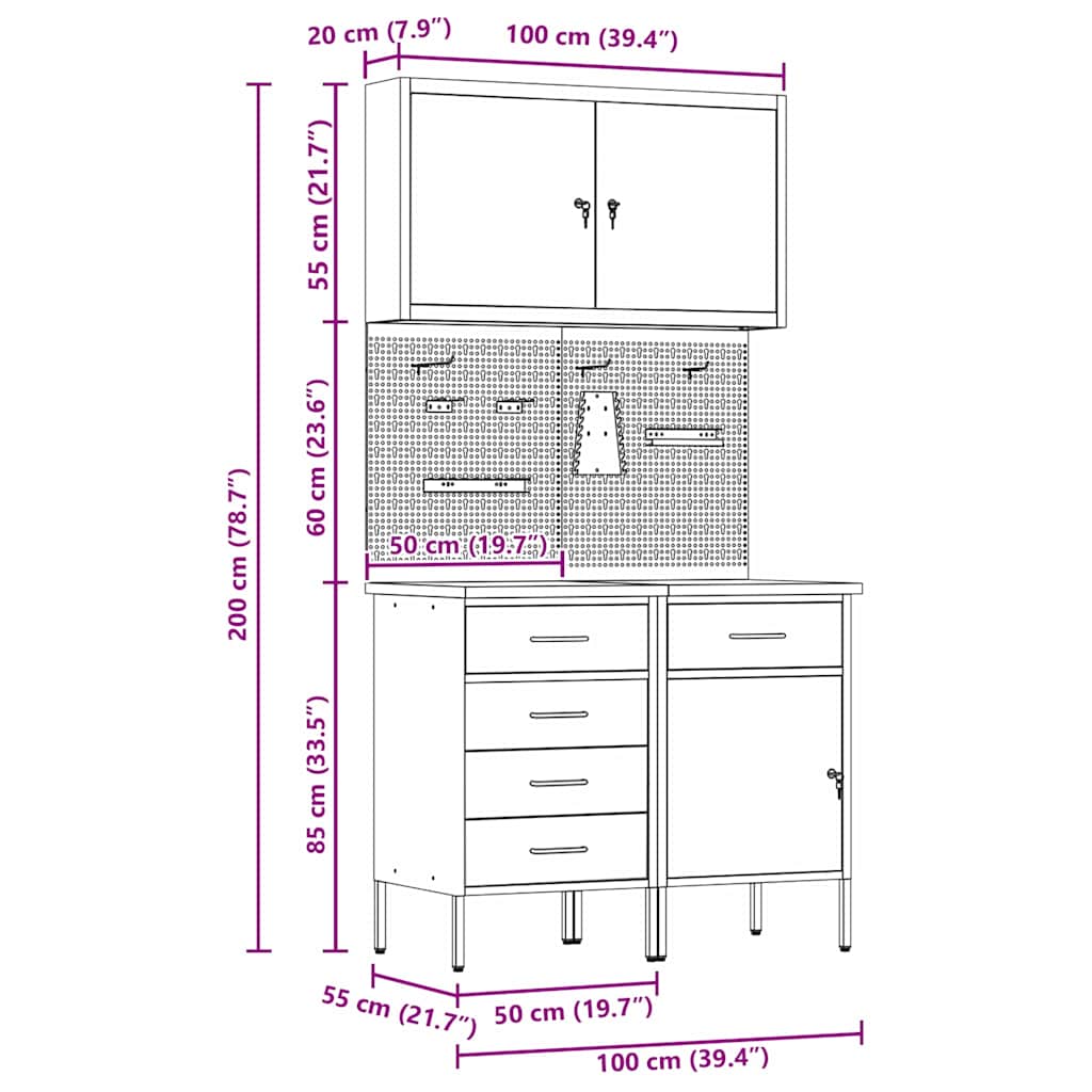 Werkbank 5 Stk. Rot und Grau Ingenieure Holz und Stahl