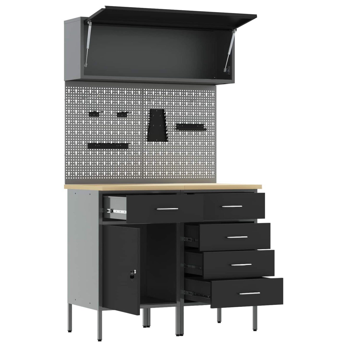 Arbeitsschrankset mit Schubladen mit Regal 5 stk. Schwarz