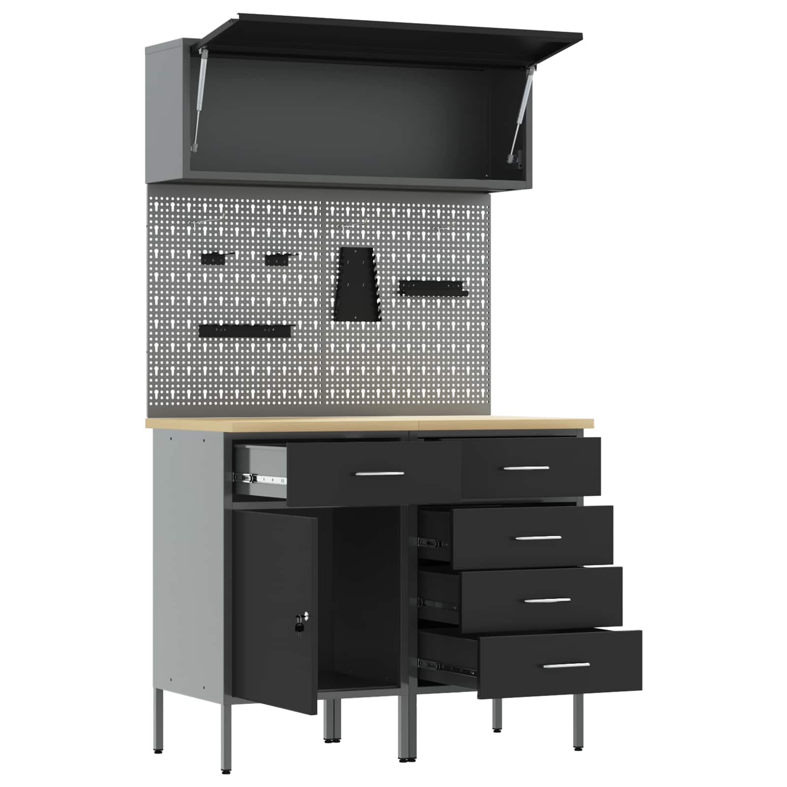 Arbeitsschrankset mit Schubladen mit Regal 5 stk. Schwarz