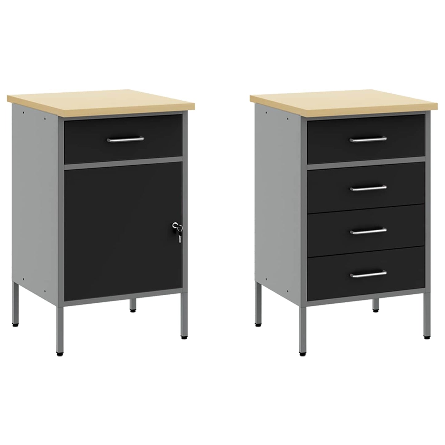 Arbeitsschrankset mit Schubladen mit Regal 5 stk. Schwarz