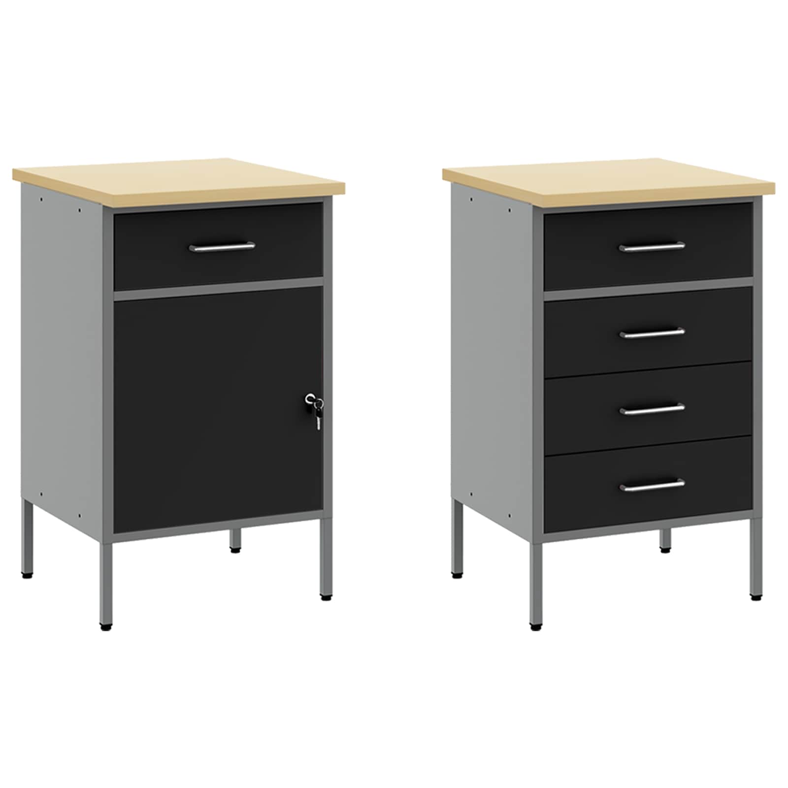 Arbeitsschrankset mit Schubladen mit Regal 5 stk. Schwarz