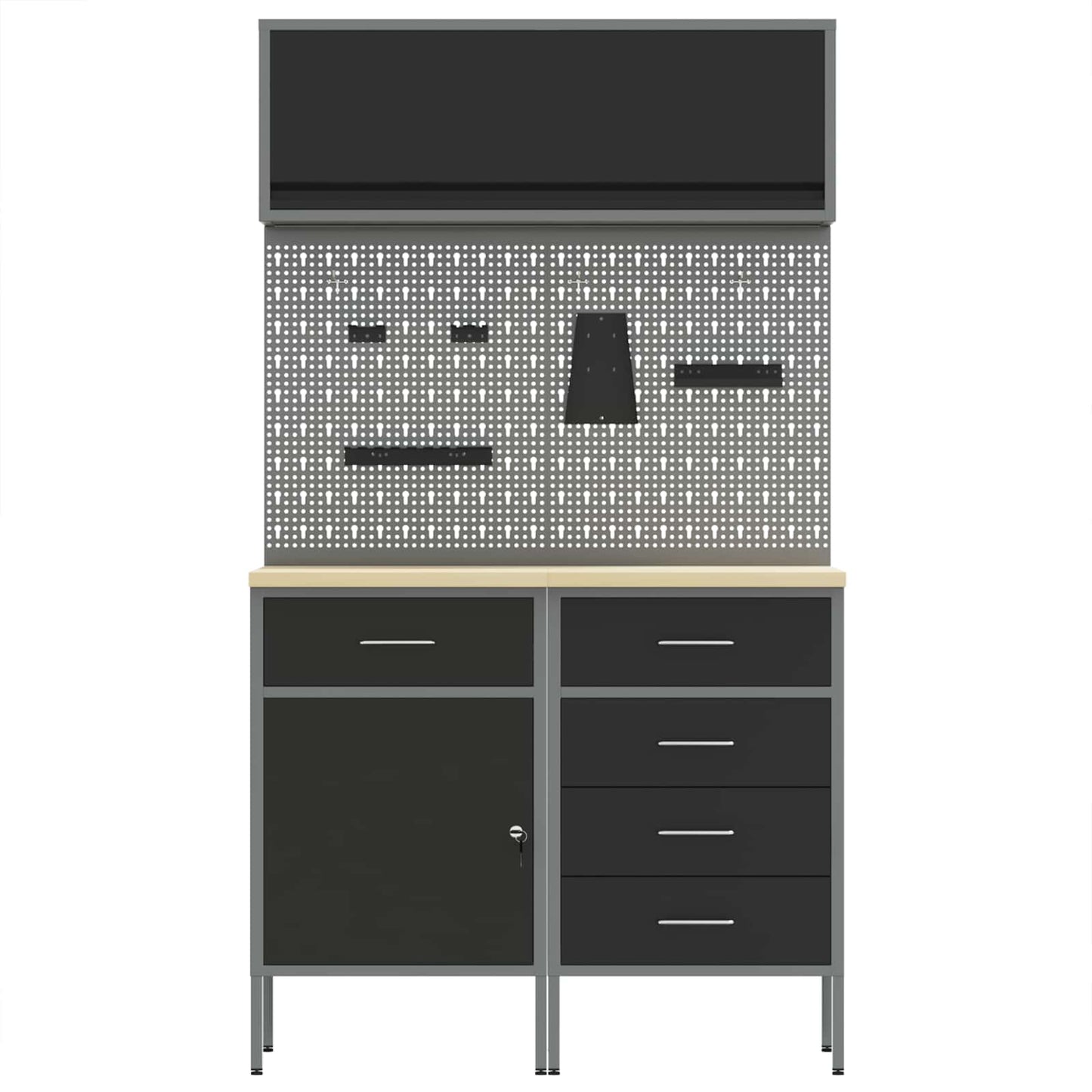 Arbeitsschrankset mit Schubladen mit Regal 5 stk. Schwarz
