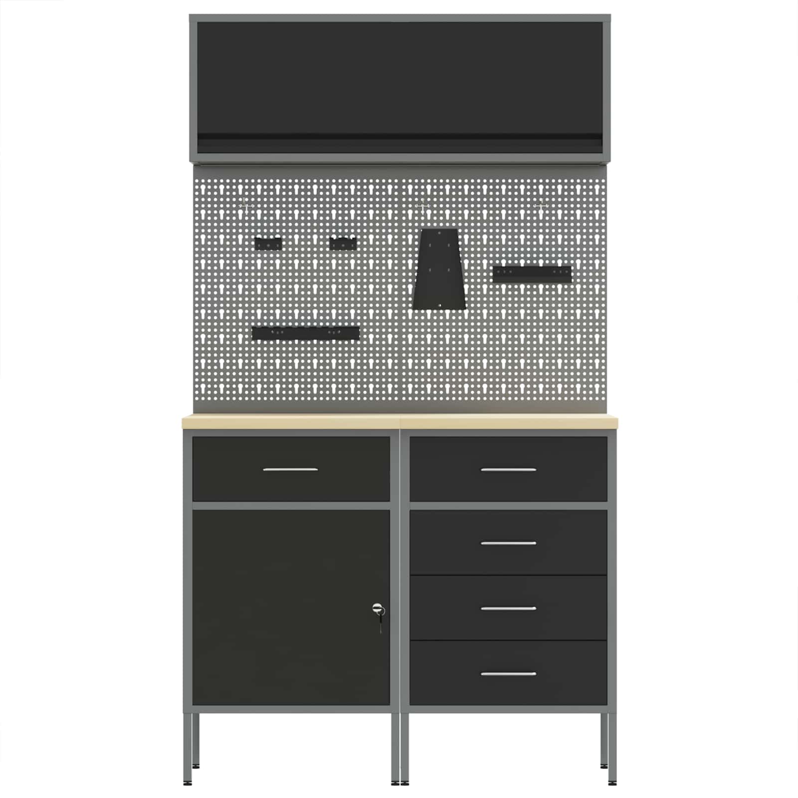Arbeitsschrankset mit Schubladen mit Regal 5 stk. Schwarz