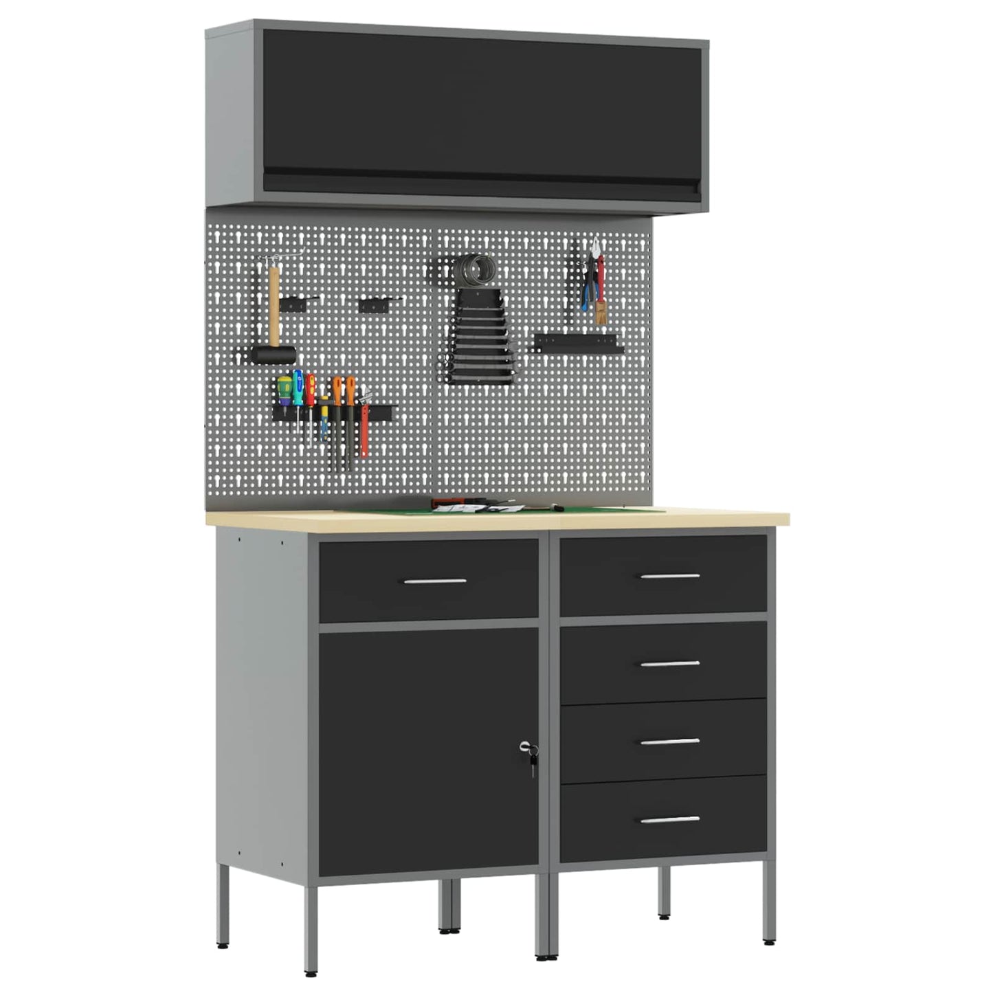 Arbeitsschrankset mit Schubladen mit Regal 5 stk. Schwarz