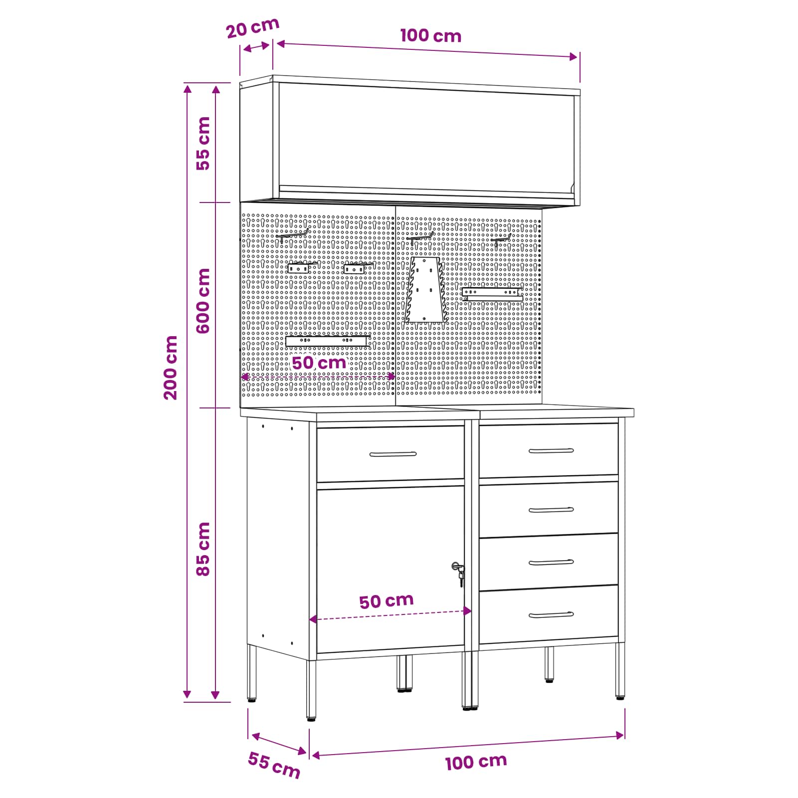 Arbeitsschrankset mit Schubladen mit Regal 5 stk. Schwarz