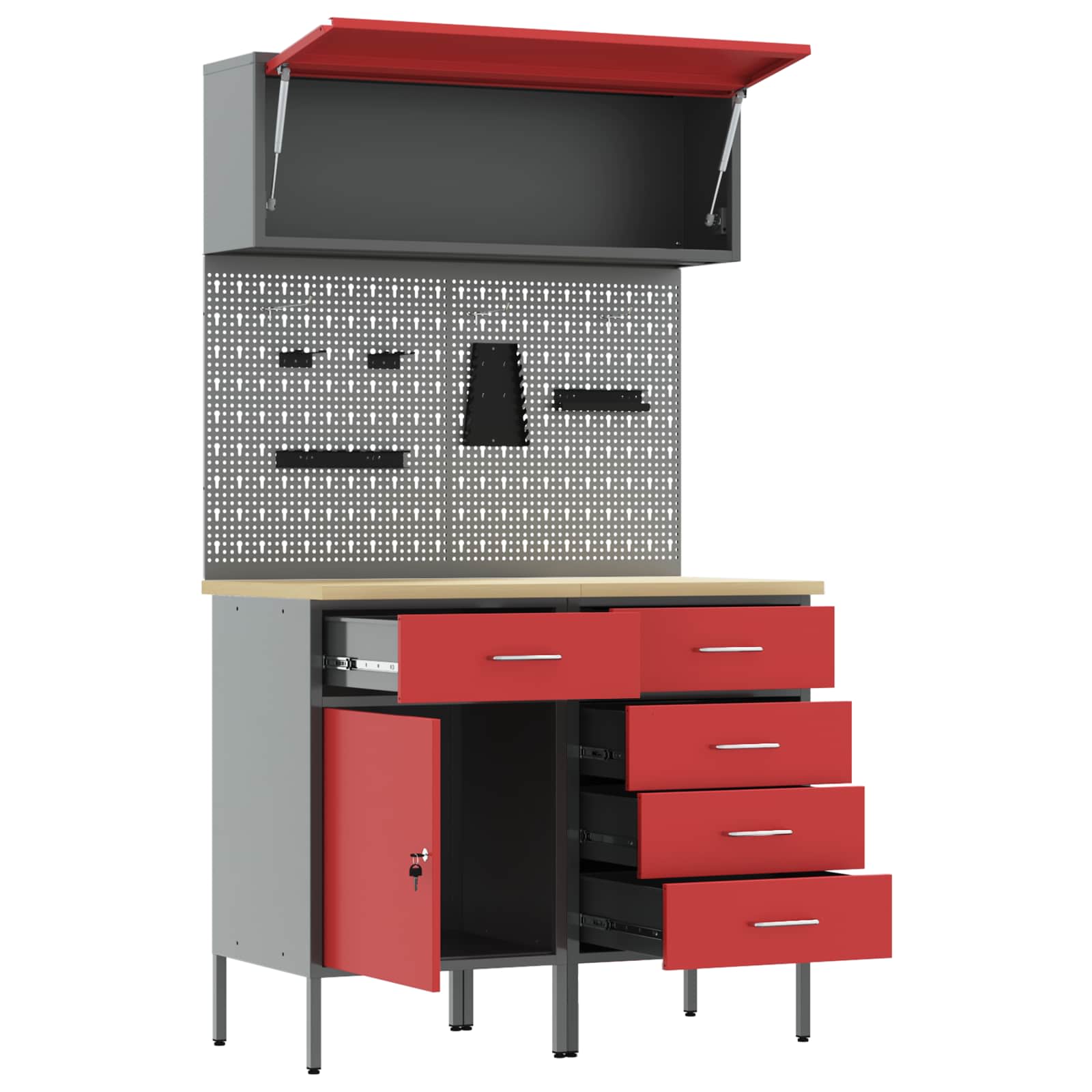 Arbeitsschrankset mit Schubladen mit Regal 5 stk. Rot