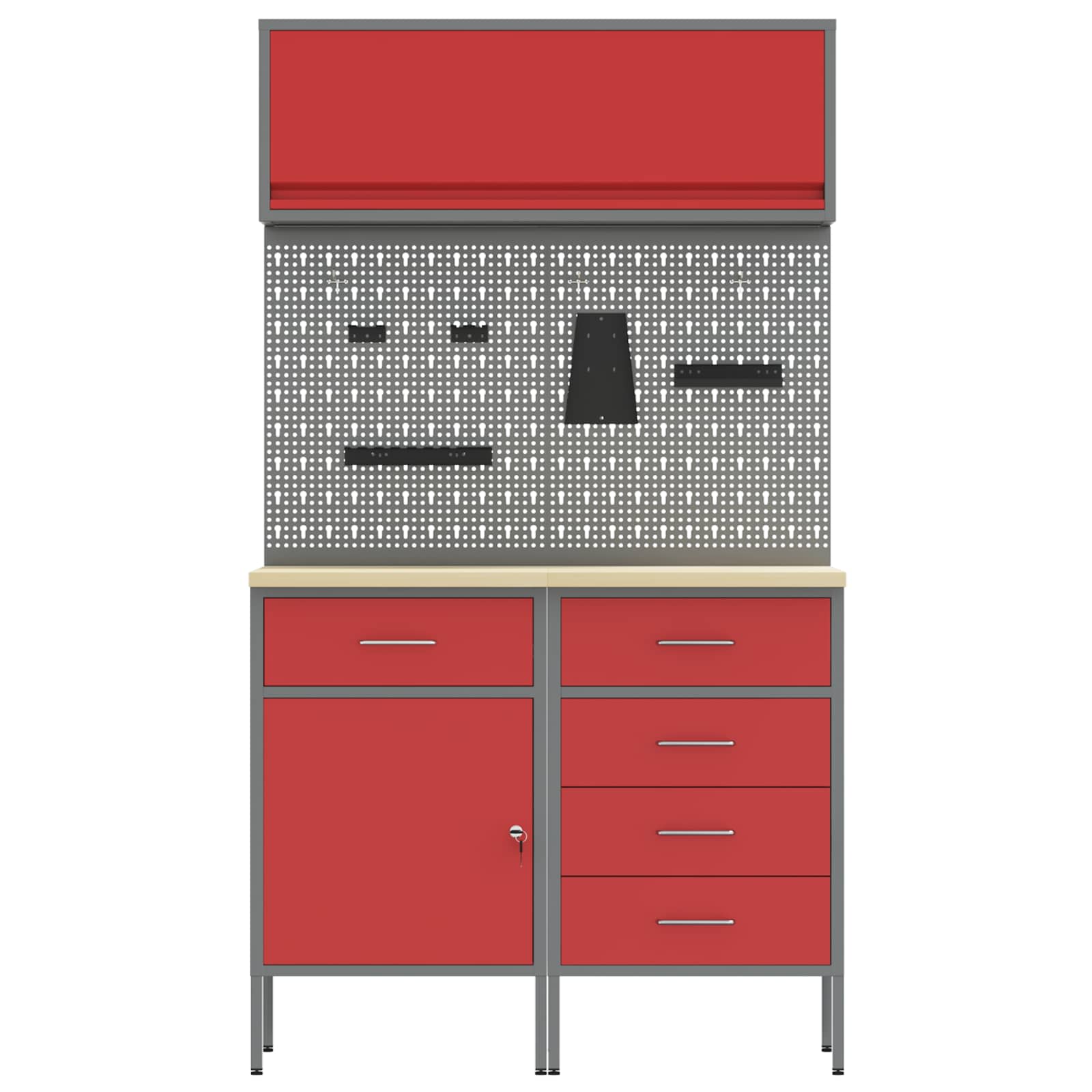 Arbeitsschrankset mit Schubladen mit Regal 5 stk. Rot
