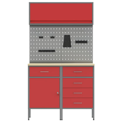 Arbeitsschrankset mit Schubladen mit Regal 5 stk. Rot