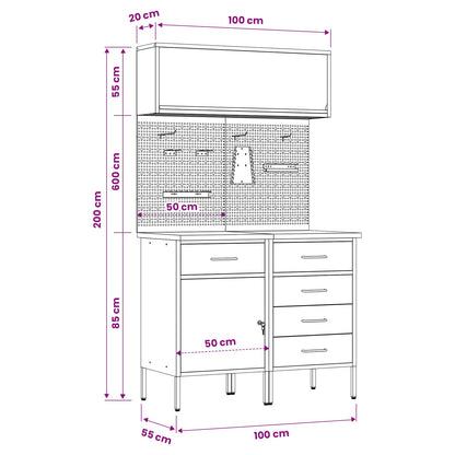 Arbeitsschrankset mit Schubladen mit Regal 5 stk. Rot