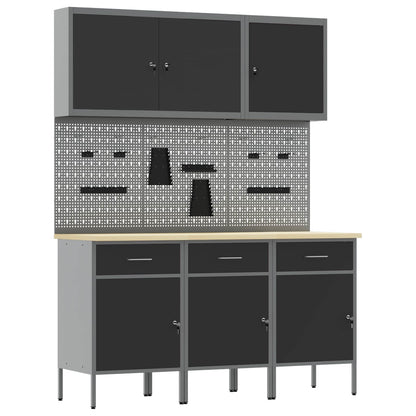 Werkbank mit Speicher 8 stk. Schwarz Ingenieure Holz und Stahl