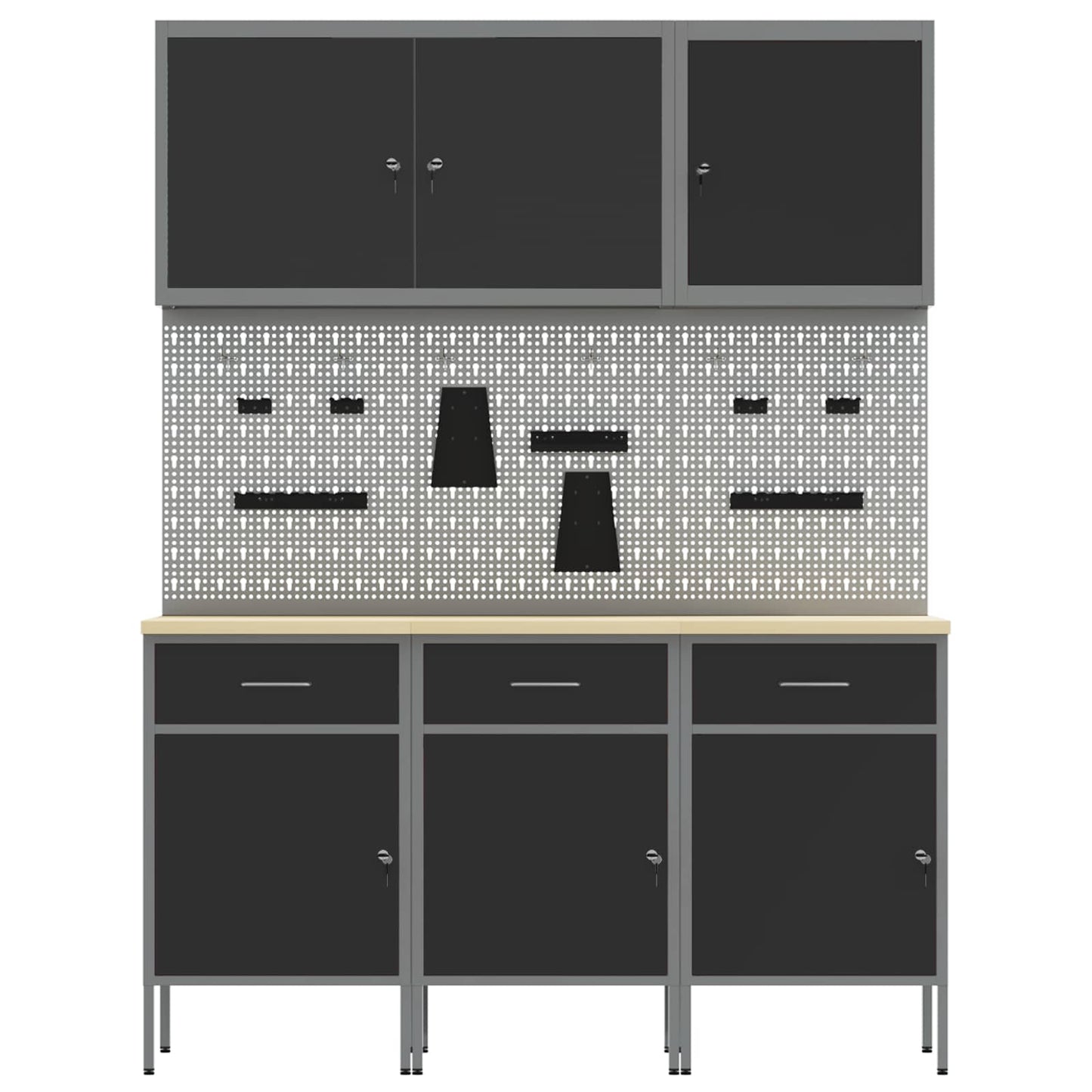 Werkbank mit Speicher 8 stk. Schwarz Ingenieure Holz und Stahl