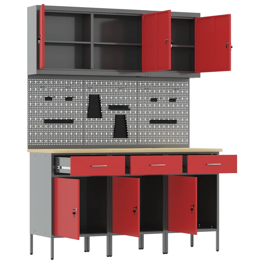 Werkbank 8 Stk. Rot und Grau Ingenieure Holz und Stahl