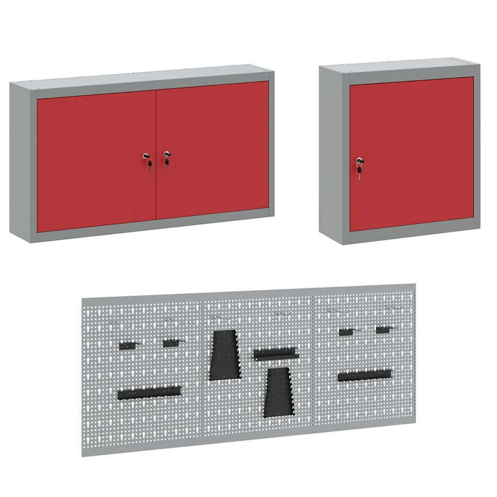 Werkbank 8 Stk. Rot und Grau Ingenieure Holz und Stahl