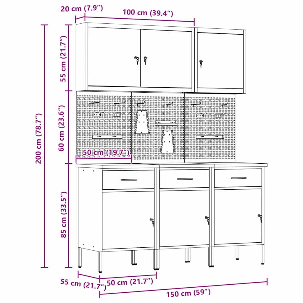 Werkbank 8 Stk. Rot und Grau Ingenieure Holz und Stahl