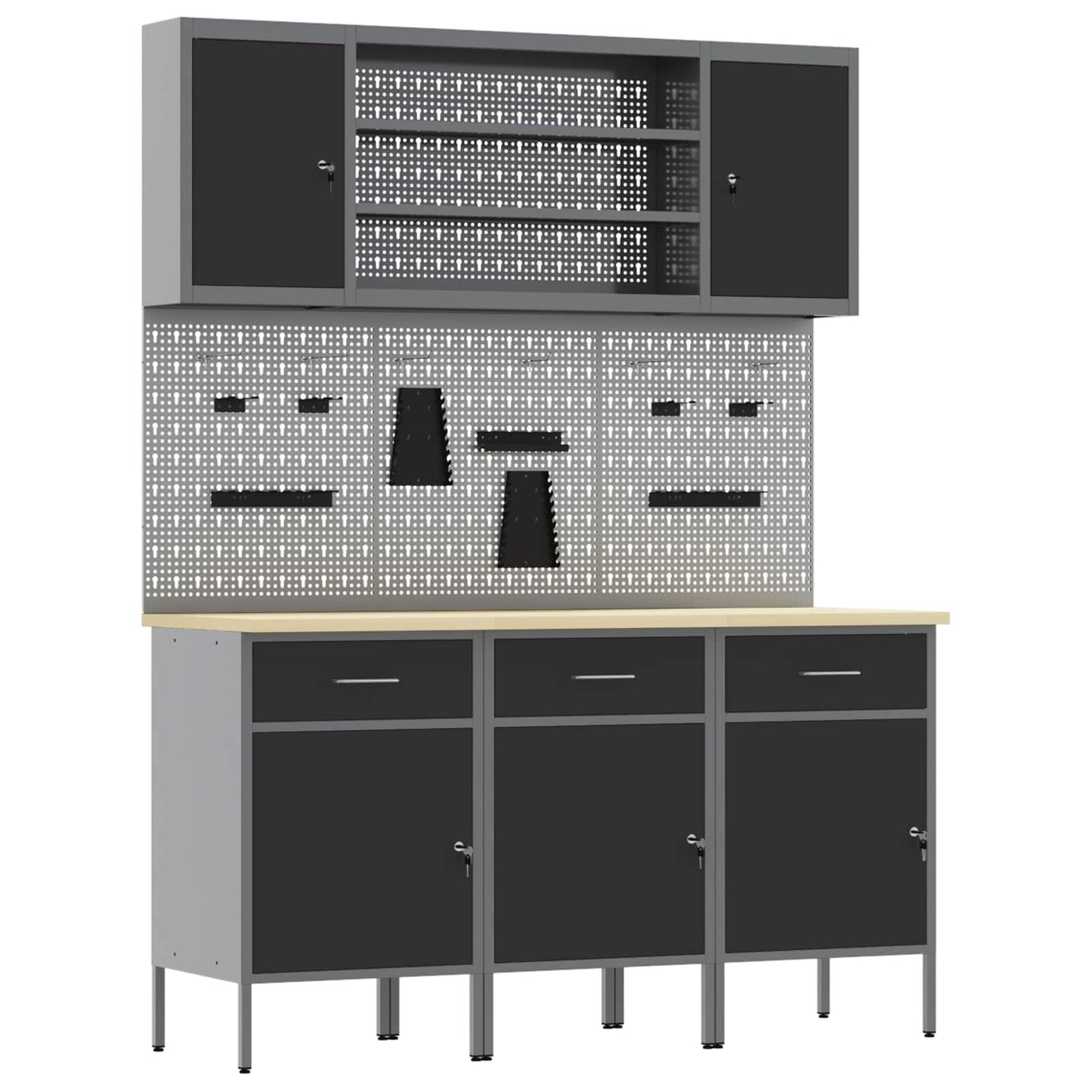 Werkbank 7 Stk. Schwarz und Grau Ingenieure Holz und Stahl