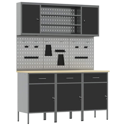 Werkbank 7 Stk. Schwarz und Grau Ingenieure Holz und Stahl