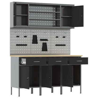 Werkbank 7 Stk. Schwarz und Grau Ingenieure Holz und Stahl
