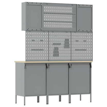 Werkbank 7 Stk. Schwarz und Grau Ingenieure Holz und Stahl