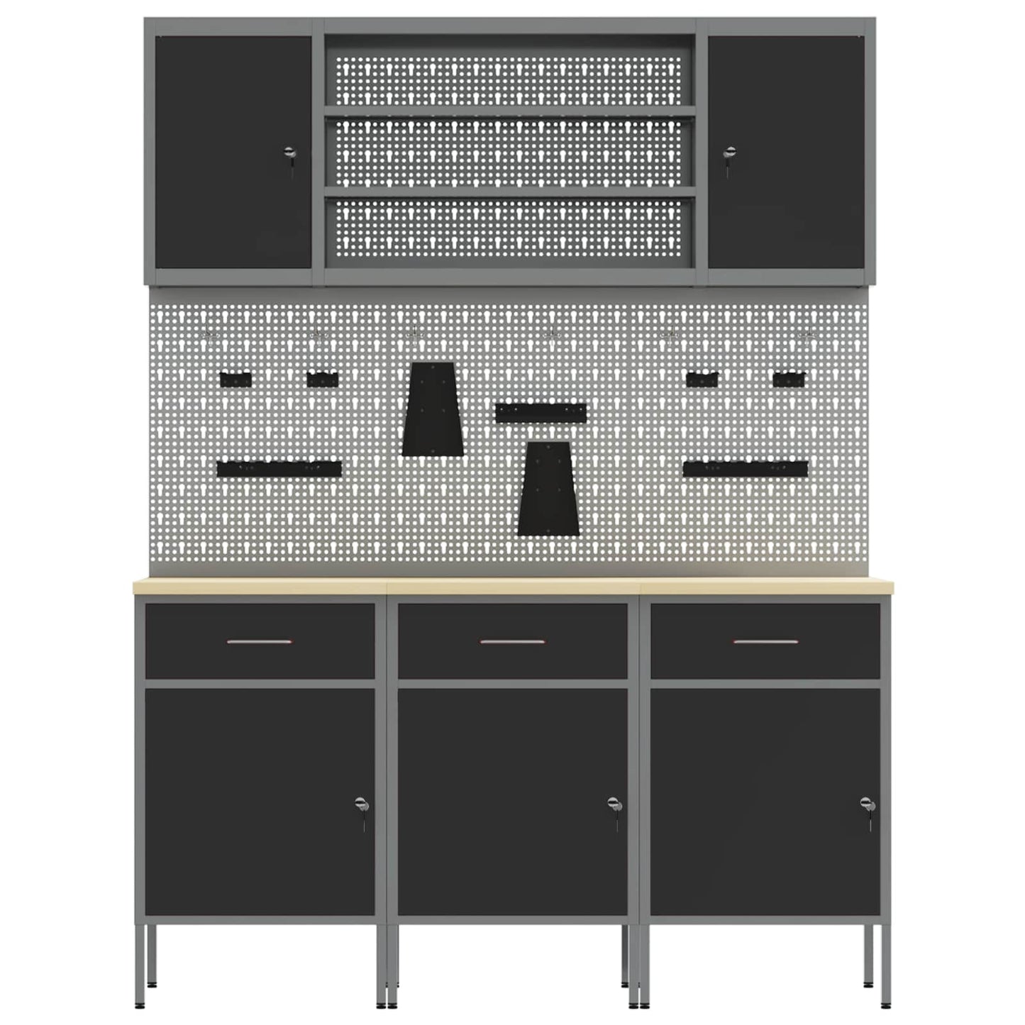 Werkbank 7 Stk. Schwarz und Grau Ingenieure Holz und Stahl