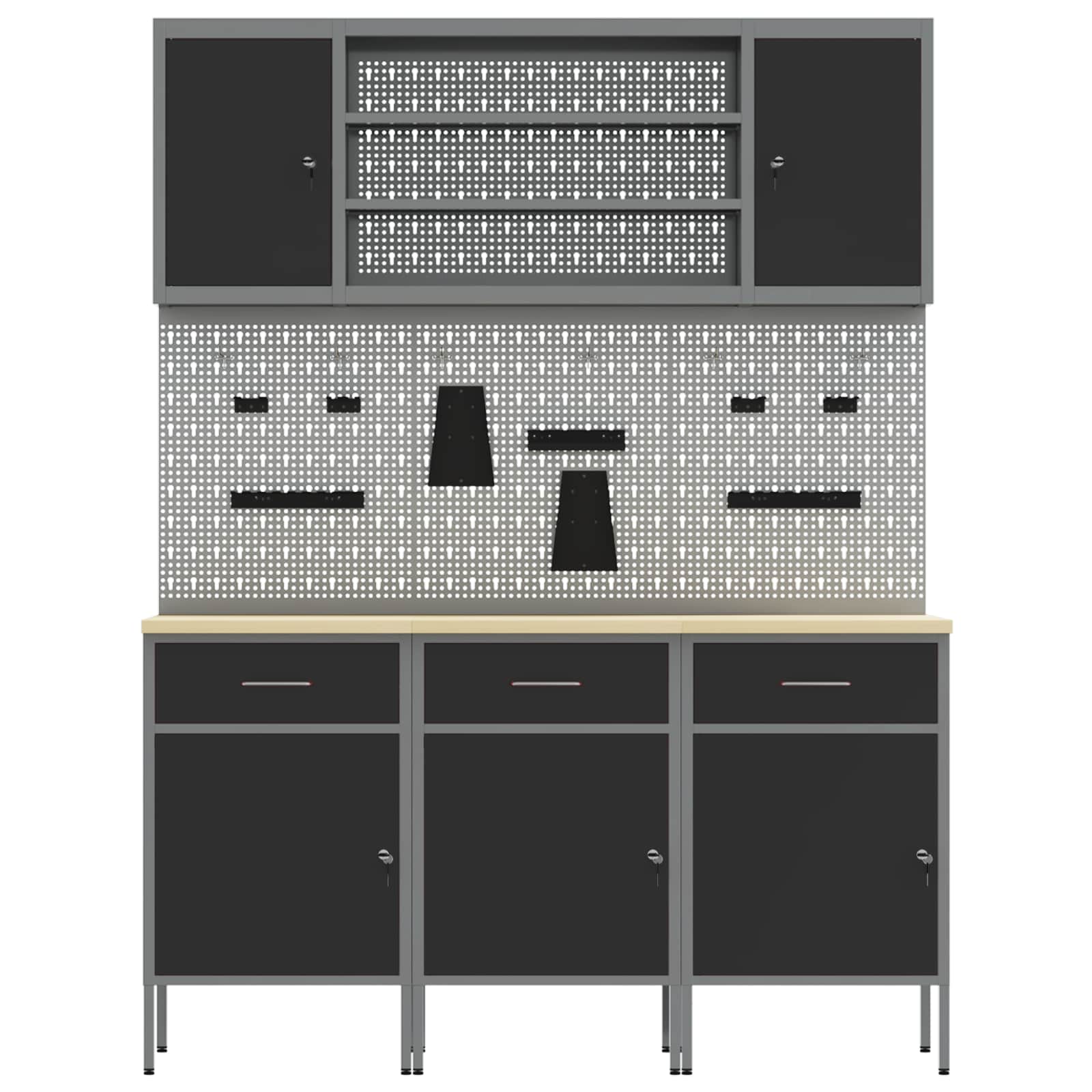 Werkbank 7 Stk. Schwarz und Grau Ingenieure Holz und Stahl