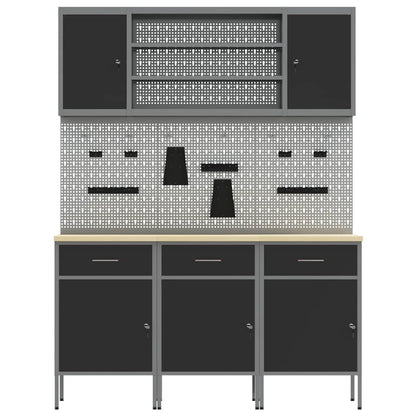 Werkbank 7 Stk. Schwarz und Grau Ingenieure Holz und Stahl