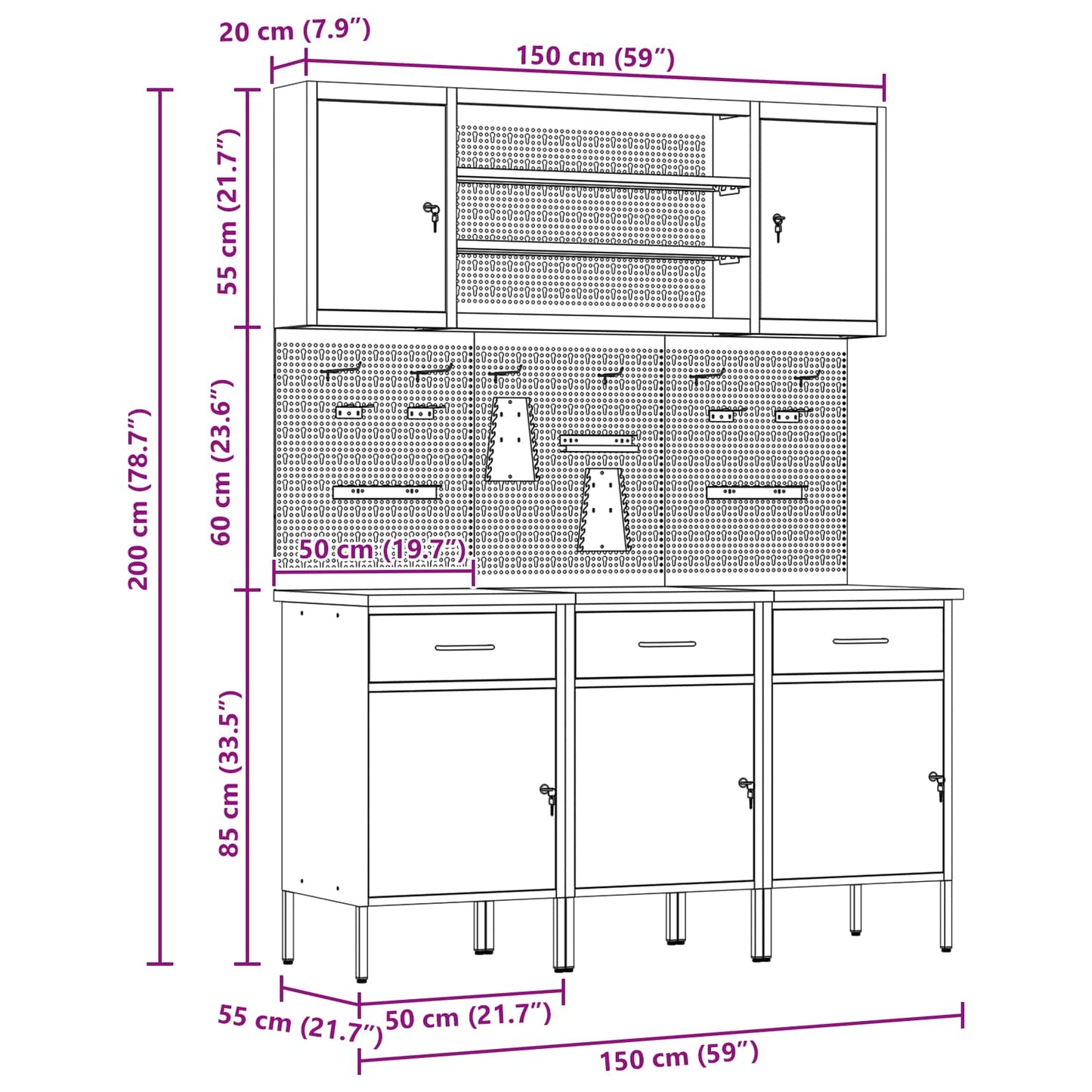 Werkbank 7 Stk. Schwarz und Grau Ingenieure Holz und Stahl