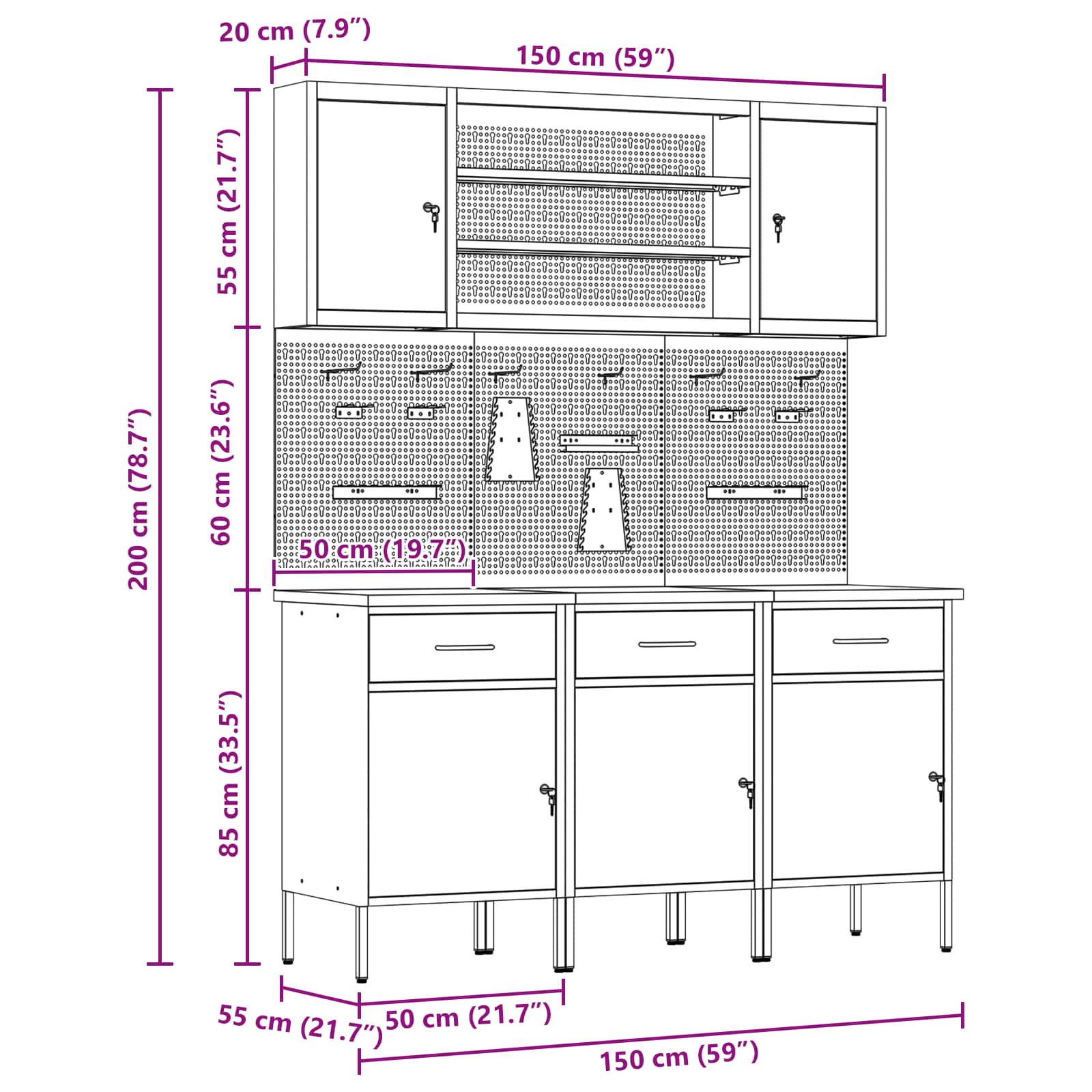 Werkbank 7 Stk. Schwarz und Grau Ingenieure Holz und Stahl