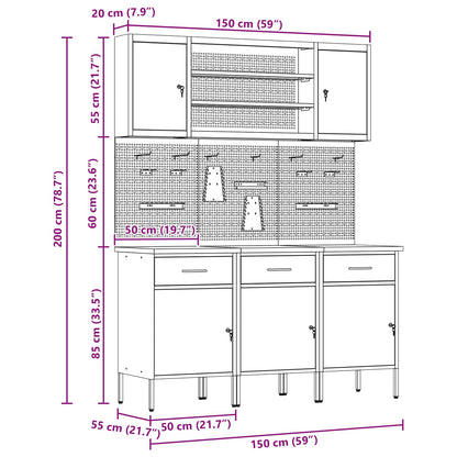 Werkbank 7 Stk. Schwarz und Grau Ingenieure Holz und Stahl