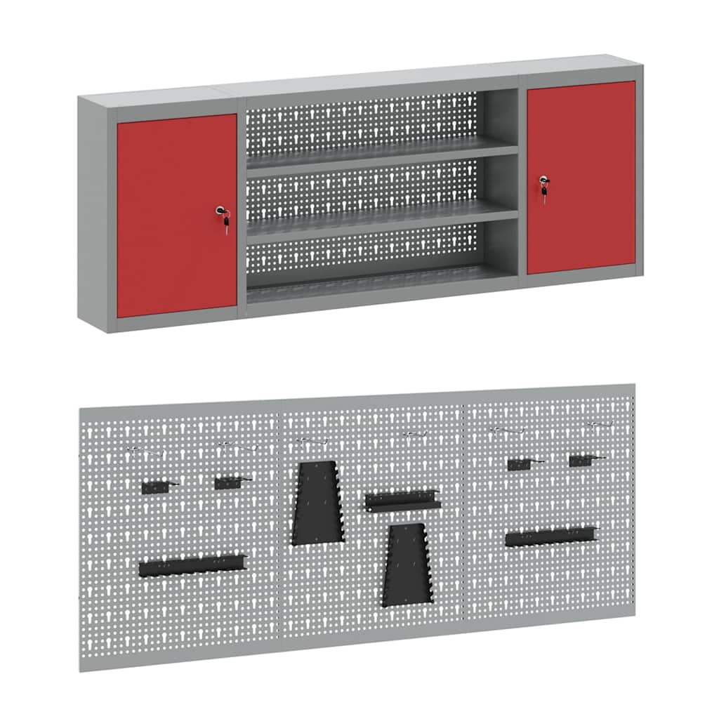 Werkbank mit Schubladen 7 stk. Rot Ingenieure Holz und Stahl