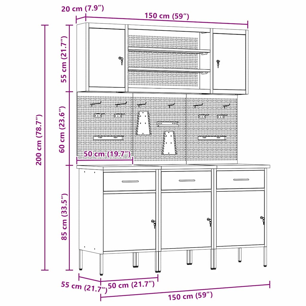 Werkbank mit Schubladen 7 stk. Rot Ingenieure Holz und Stahl