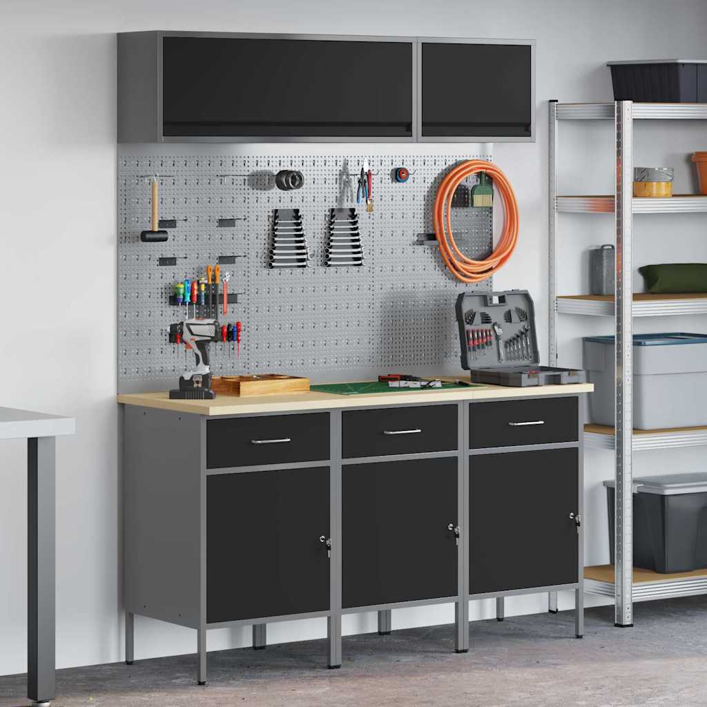 Arbeitsschrankset mit Schubladen mit Speicher 8 stk. Schwarz