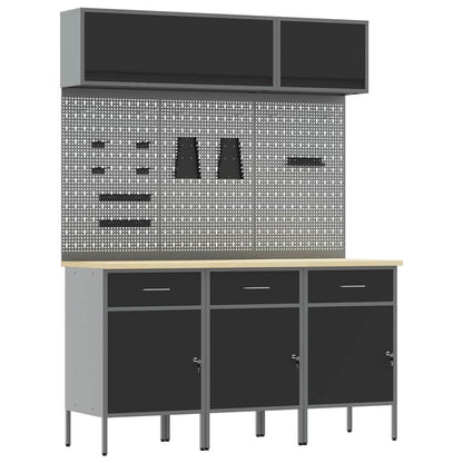 Arbeitsschrankset mit Schubladen mit Speicher 8 stk. Schwarz