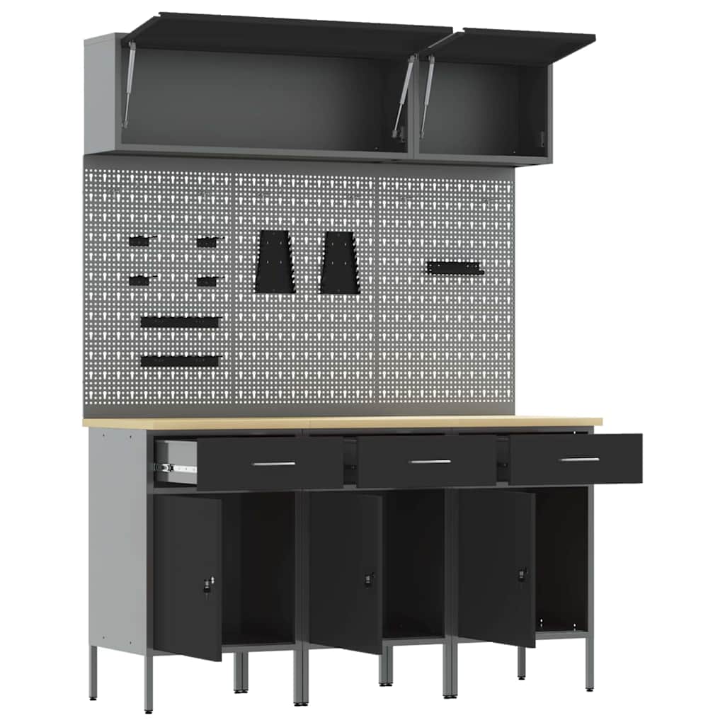 Arbeitsschrankset mit Schubladen mit Speicher 8 stk. Schwarz