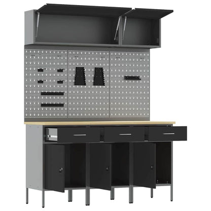 Arbeitsschrankset mit Schubladen mit Speicher 8 stk. Schwarz