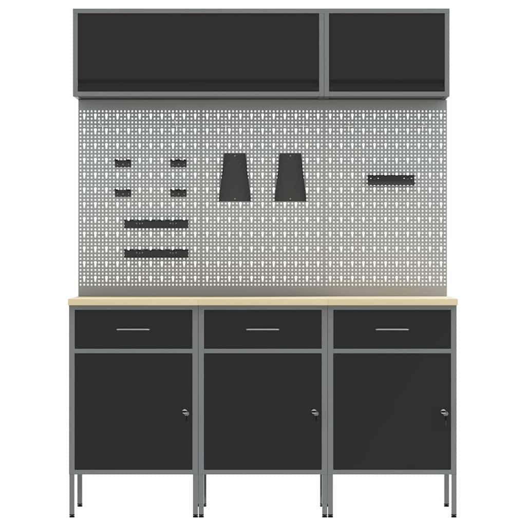 Arbeitsschrankset mit Schubladen mit Speicher 8 stk. Schwarz