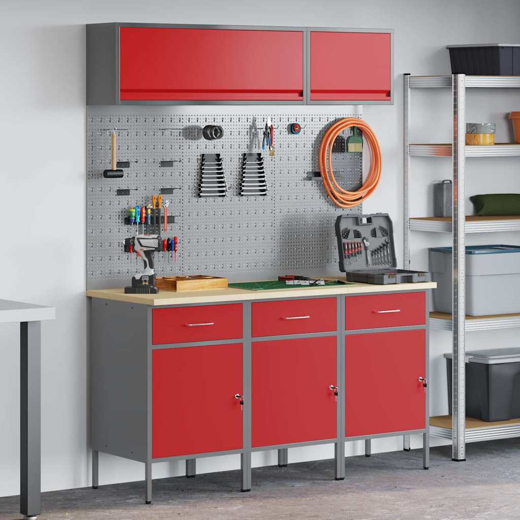 Arbeitsschrankset mit Schubladen mit Speicher 8 stk. Rot