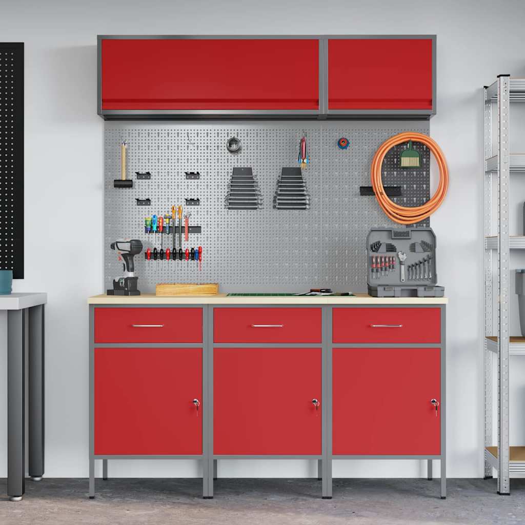 Arbeitsschrankset mit Schubladen mit Speicher 8 stk. Rot