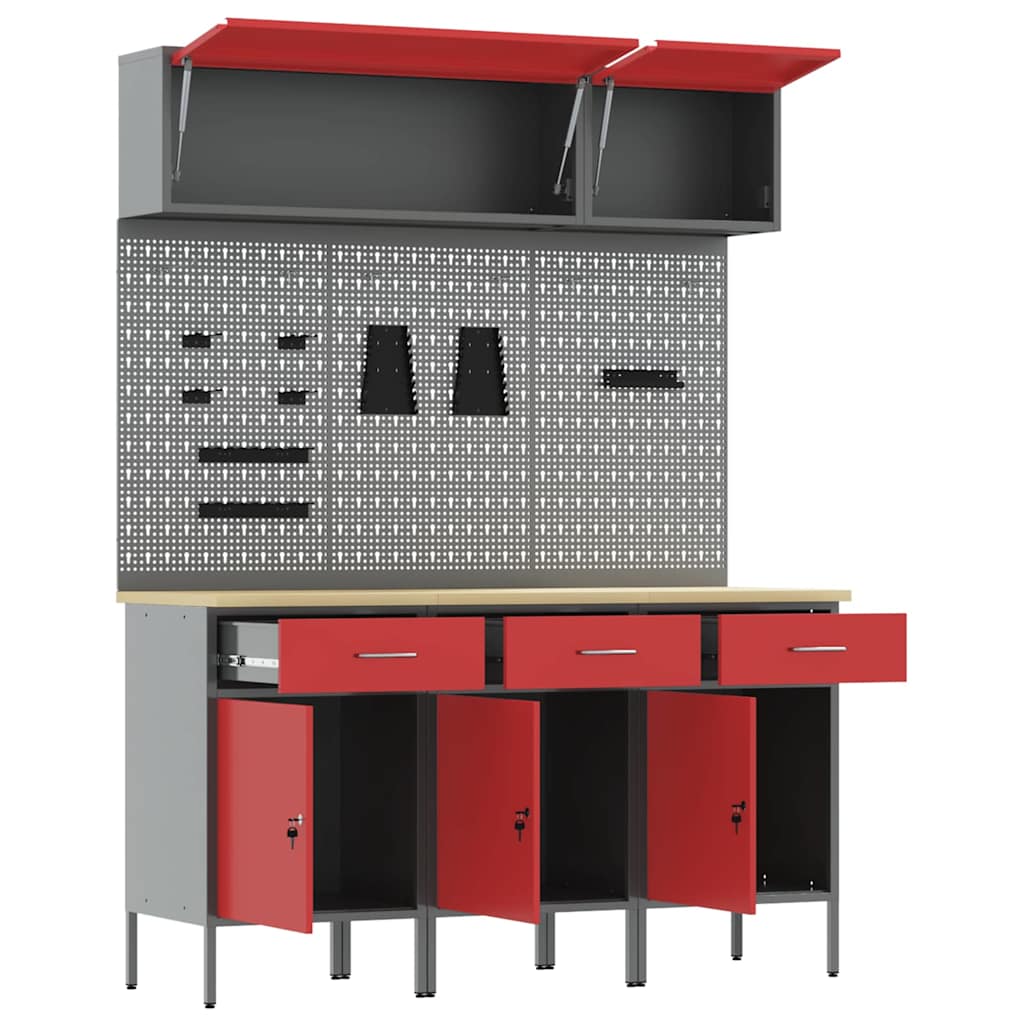 Arbeitsschrankset mit Schubladen mit Speicher 8 stk. Rot