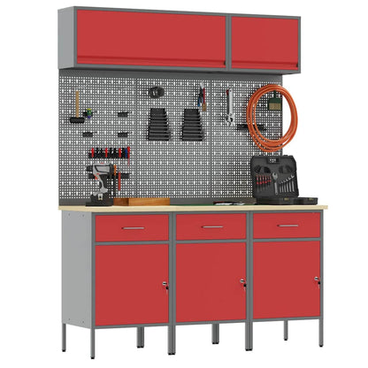 Arbeitsschrankset mit Schubladen mit Speicher 8 stk. Rot