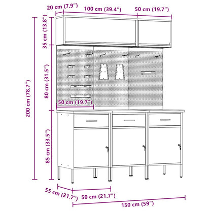 Arbeitsschrankset mit Schubladen mit Speicher 8 stk. Rot