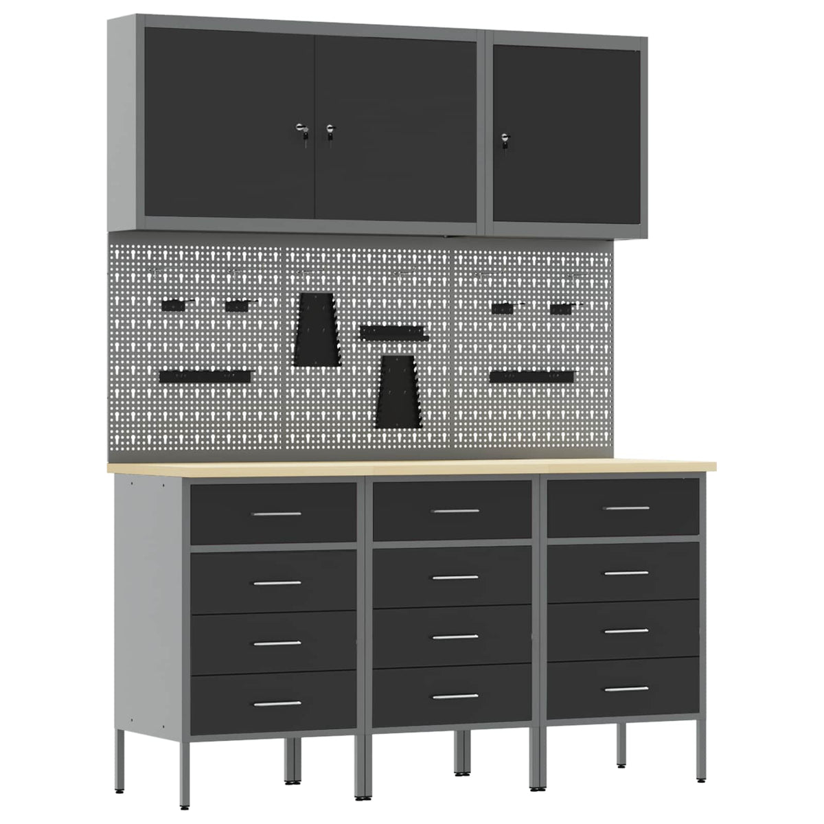 Werkbank 8 Stk. Schwarz und Grau Ingenieure Holz und Stahl