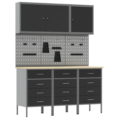 Werkbank 8 Stk. Schwarz und Grau Ingenieure Holz und Stahl