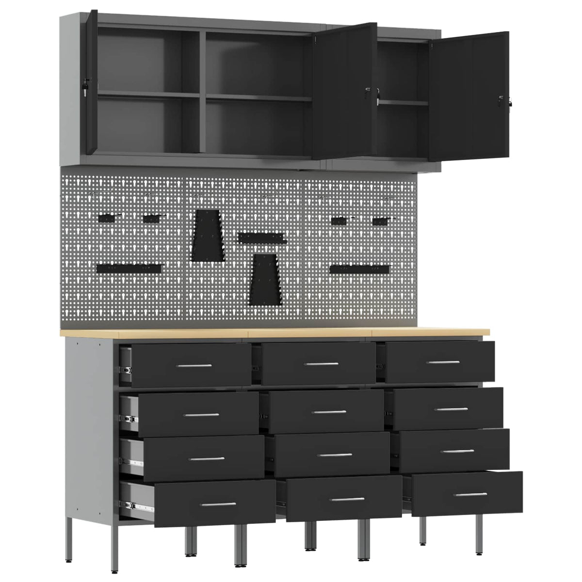 Werkbank 8 Stk. Schwarz und Grau Ingenieure Holz und Stahl