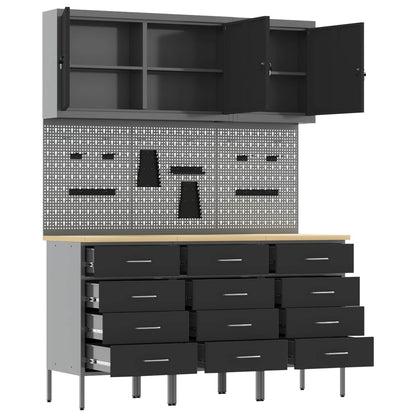 Werkbank 8 Stk. Schwarz und Grau Ingenieure Holz und Stahl