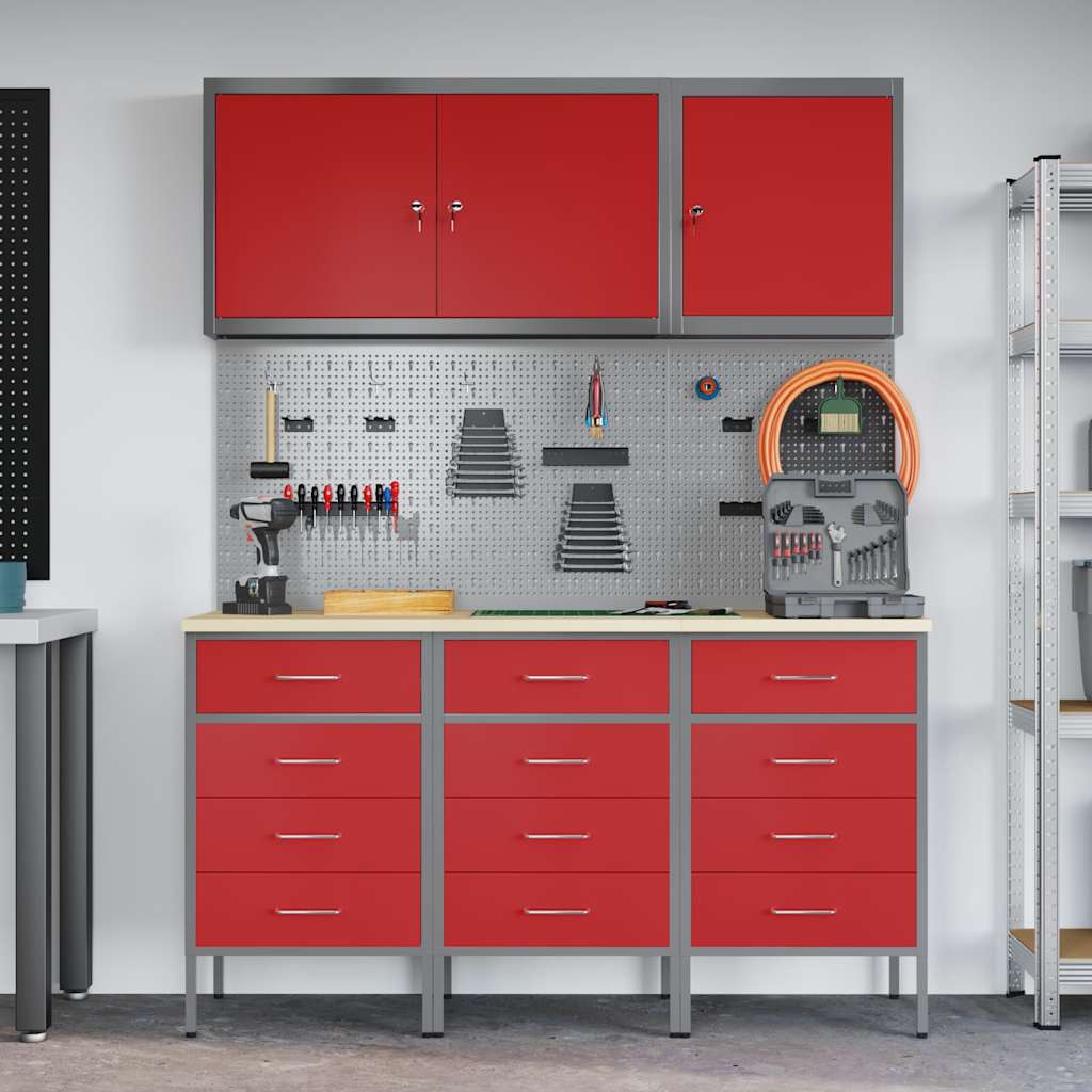 Werkbank 8 Stk. Rot und Grau Ingenieure Holz und Stahl